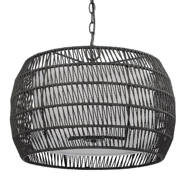 Everly Matte Black Four-Light Pendant with Rattan Shade, image 4